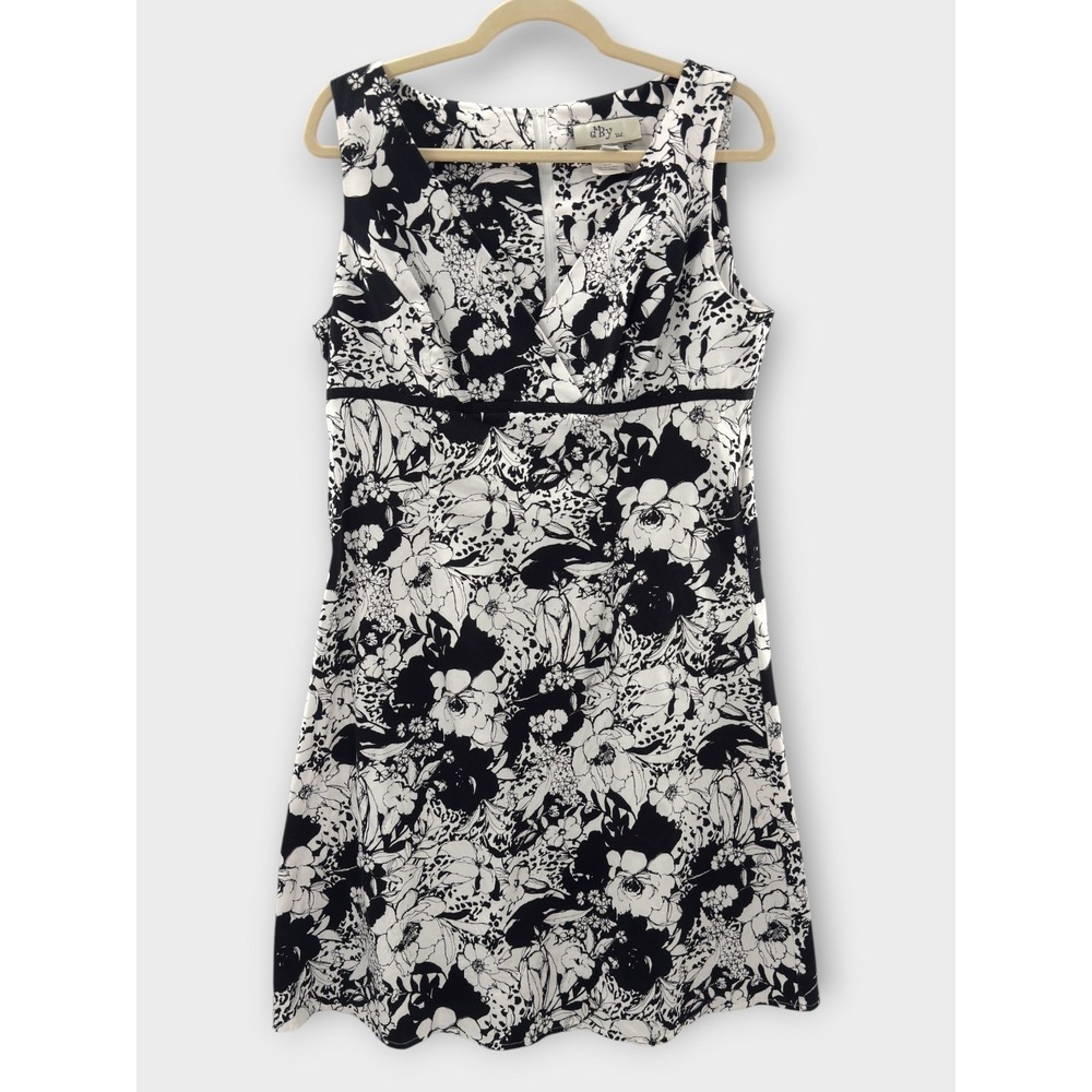 dBy Ltd‎ Dress Size 14 Black White Floral Sheath Sleeveless Sophisticated Mod